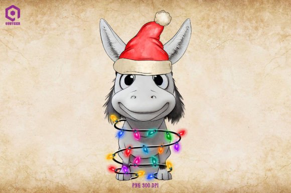 A Festive Graphic: Christmas Donkey Tree Lights for Illustrations
