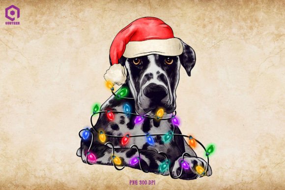 Crafting with a Festive Great Dane Christmas Tree Lights Graphic