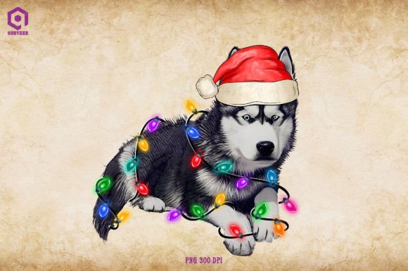 Festive Siberian Husky Lights: A Graphic Asset Review