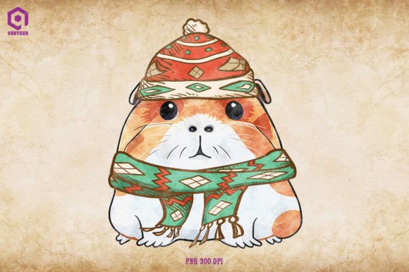 Guinea Pig Cozy Christmas Graphics for Festive Products