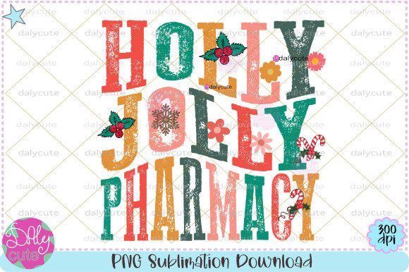 Holly Jolly Pharmacy Retro Christmas PNG Graphics
